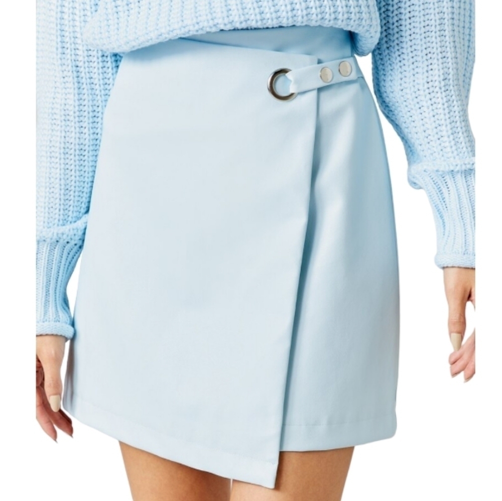 Francesca’s Paige Vegan Leather Light Blue Side Buckle Mini Skirt S